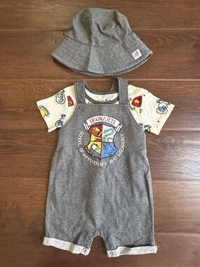 Harry Potter French Terry Short Overalls, T-Shirt, Hat Set 24m